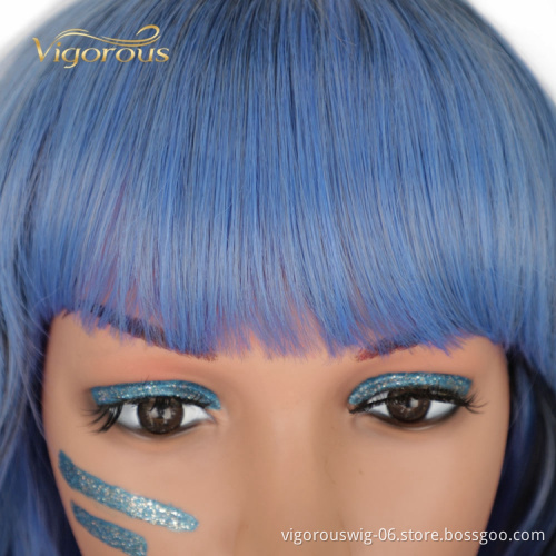 Ombre Blue Black Cheap Heat Safe Fiber High Quality Afro Wholesale Synthetic Short Wigs For Black Women